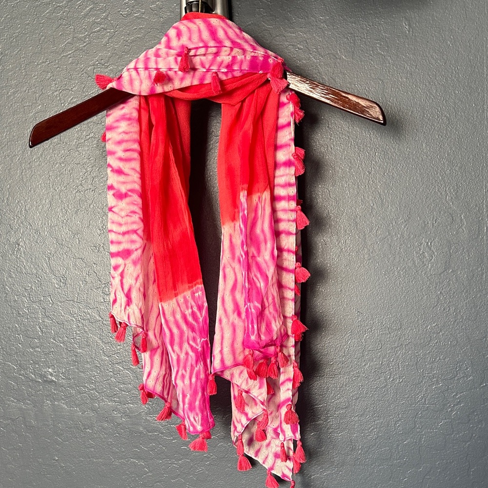 Pink and Red  tie dye tassel  Scarf